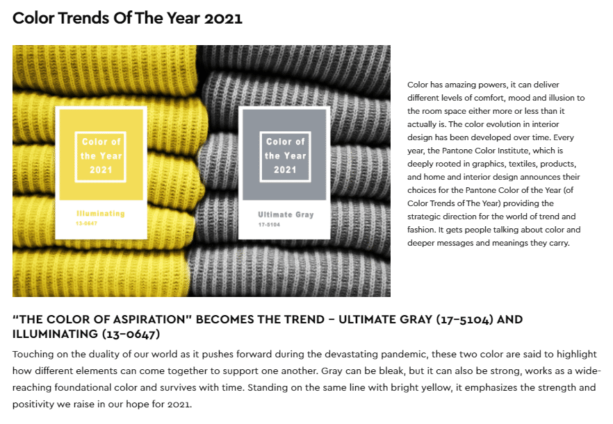 Blog post on the topic "Color Trends of The Year 2021"