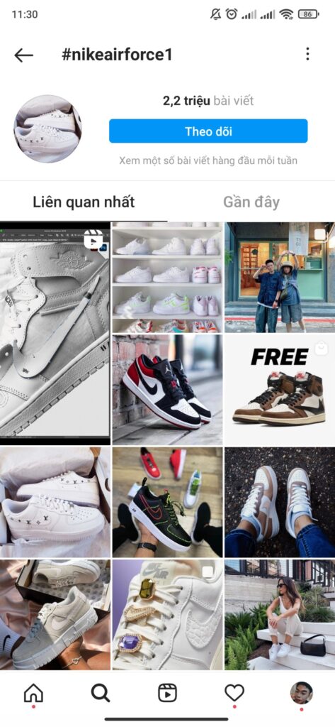 Hashtag #NikeAirForce1 trên Instagram 